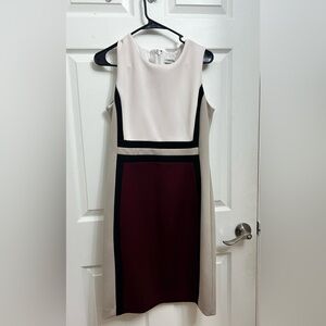 Calvin Klein White and Burgundy Midi Dress